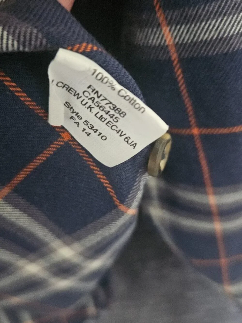 J Crew Men's Work Shirt Blue Orange Plaid Button Down Long Sleeve Cotton Size M